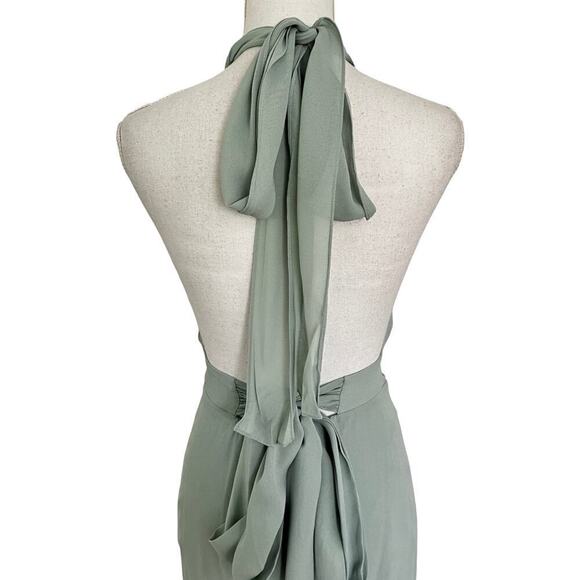 Reformation Lizabeth Halter Midi Dress Size 0 Celadon Green Open Back Event NEW - Picture 4 of 10